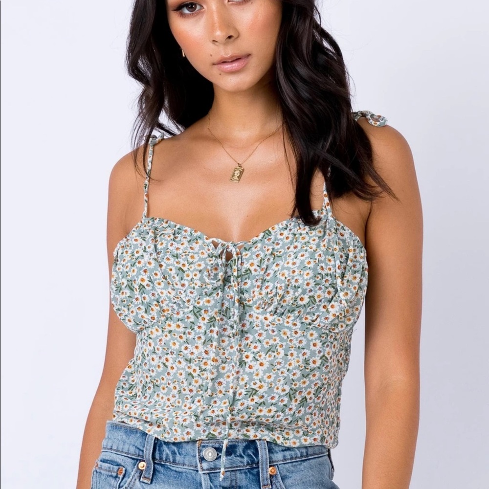 PRINCESS POLLY green floral cinzia tank